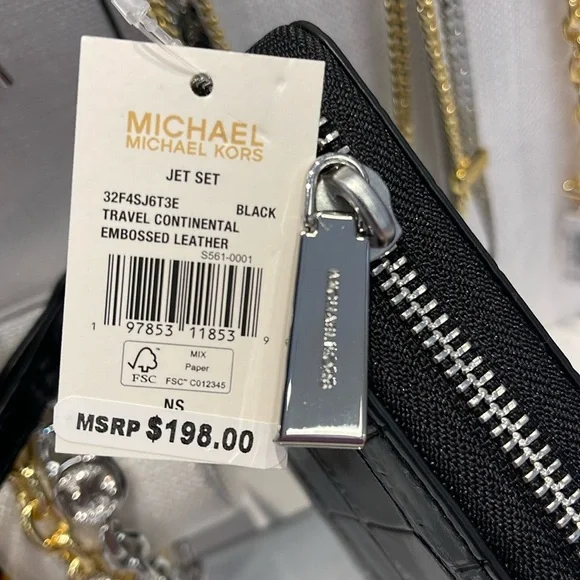 Michael Kors Jet Set Travel Metallic Crocodile Embossed Leather Continental Wall - Picture 12 of 16